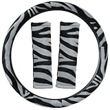 OxGord Zebra Steering Wheel Cover, Gray & Black