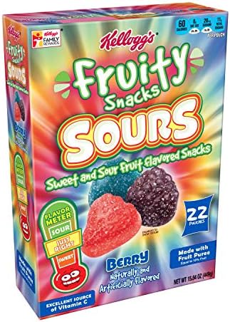 Fruity Snacks, Berry Sours, Gluten Free, Fat Free, 15.84 oz (22 Pouches)(Pack of 6)
