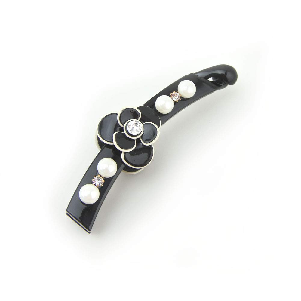 Meilliwish Noble Flower Wedding Beautiful Banana Hair Clip for Women Girls 1 PCS(H81)(Black)