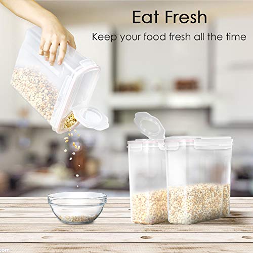 Airtight Cereal Storage Containers - Food Dispensers with BPA Free Plastic + 4 Side Locking Lids - Dry Cereal Keeper for Kitchen Storage Rice Flour Sugar Snacks Coffee - 16.9 Cup 135.5 Ounce Set of 3