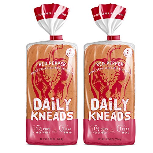 Daily Kneads Bread Whole Grain Veggie Flatbread (Red Pepper, 2-Pack) | 2 Vegetable Flatbreads per pack, 4 flatbreads total (19.5 oz) | Baked with wholesome all-natural, non-GMO ingredients - Thumbnail 6