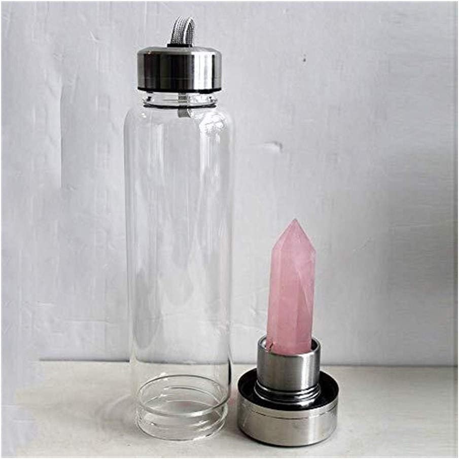 AJIC Crystal Water Bottle Rose Quartz Gemstone Infused Elixir Natural Wellness Bottle Healing Glass/Stainless Steel Cup for Children Kids