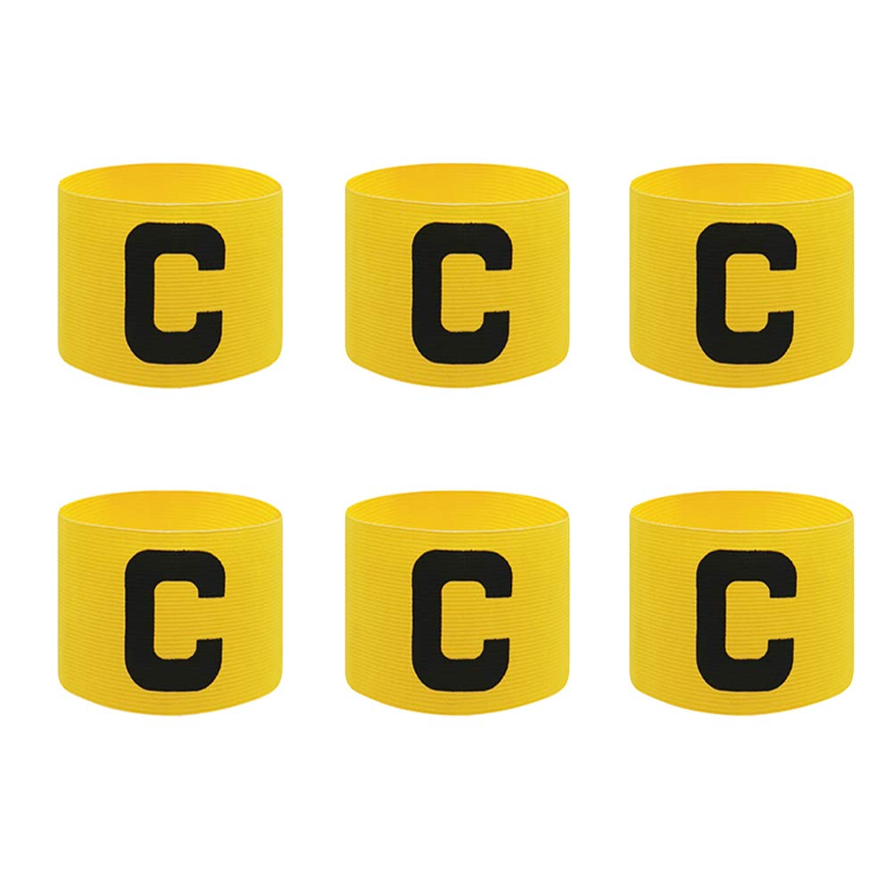 HugeDE 6 Pcs Adjustable Elastic Soccer Captain Armband Arm Bands Football Basketball Player Bands for Youth Adult Yellow