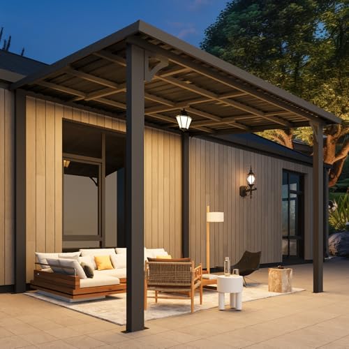 AECOJOY 10x8 Hardtop Wall-Mounted Pergola Gazebo, Heavy Duty Galvanized Steel Roof image 10