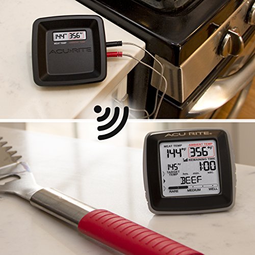 AcuRite 01185M Digital Meat Thermometer with Wireless Display and Time Left to Cook