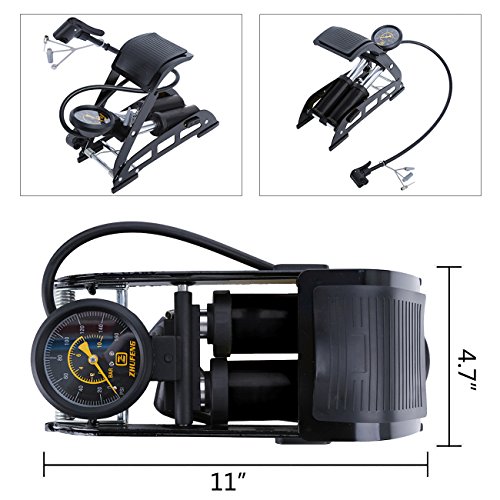 Baabyoo Bike Pumps Bicycle Floor Pumps Bike Tire Bump Double Barrel with Accurate Gauge High Pressure Pedal Inflator 150psi/200psi for Bicycles Cars Tractors Toys Balls Inflatable(Color is Random)