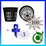 Cz Garden Supply 100 Pack - 3 inch Round Heavy Duty Net Cups Pots Wide Lip Design - Orchids &bull; Aquaponics &bull; Aquaculture &bull; Hydroponics &bull; Wide Mouth Mason Jars &bull; Slotted Mesh + Free Micro Sprayers