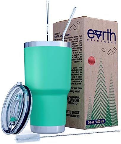 EARTH 30 oz Teal Stainless Steel Tumbler with Splash Proof Lid, 2 Straws, Pipe Brush & Gift Box - Double Wall Travel Mug Flask | Vacuum Insulated Rambler Coffee Cup | BPA Free