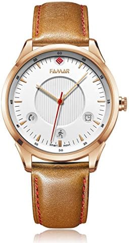 Famar Activity Tracking Waterproof Smart Watch,Built-in Bluetooth and Fitness Tracker, Stainless Steel Watchcase and Leather Watchband, Compatible with iPhone and Android Smartphones-Rose Gold Color