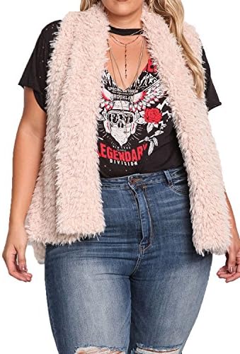 Debshops Womens Plus Size Shaggy Faux Fur Vest 2XL Blush