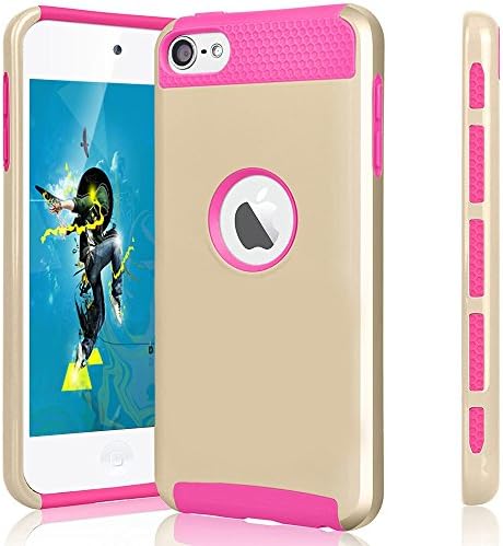 iPod Touch 6th Generation Case, iPod 5 Case,Vecr [Dual Layer] Gold shell Slim Case and Hot Pink Soft TPU Cover For Apple iPod Touch 5th 6 Generation