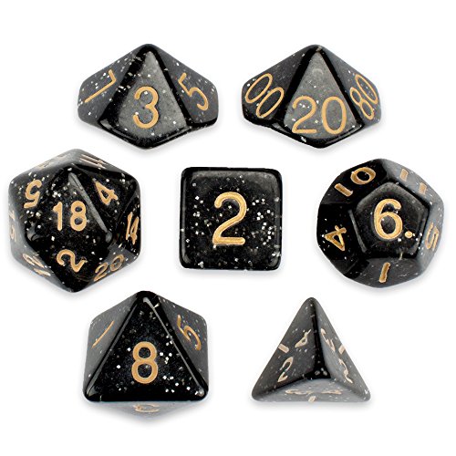 7 die polyhedral dice set - stardust (black glitter) wi…