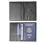 Genuine Leather USA Great Seal Passport Wallet, Case, Holder, Cover (Onyx Black)