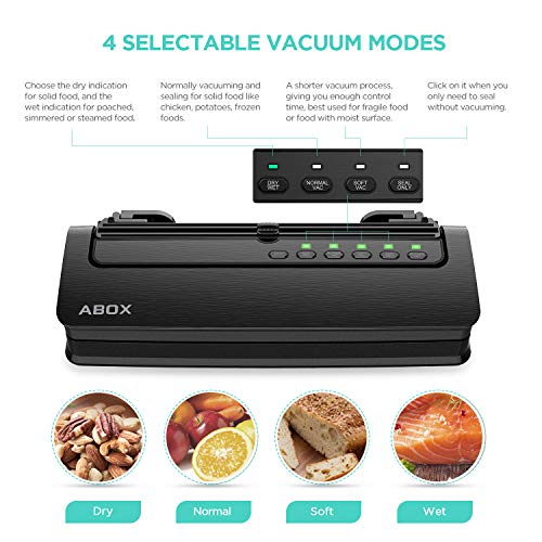 Vacuum Sealer Machine, ABOX V63 Automatic Food Vacuum Air Sealing System with Built-in Cutter, Starter Kit Roll and Holder for Food Saver Storage