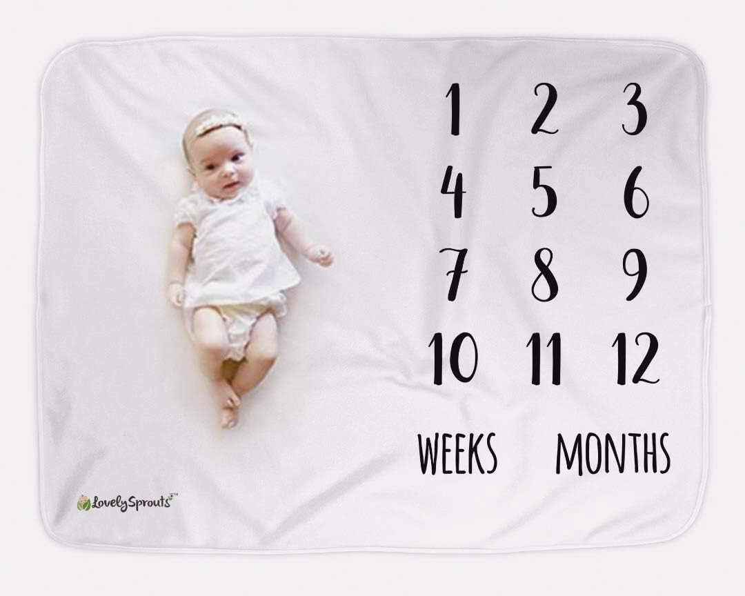 LovelySprouts Premium Fleece Monthly Milestone Blanket | Will Not Wrinkle or Fade Like Muslin Blankets | Large 60" x 40" Size | Perfect for Baby Boy or Girl Photo Props