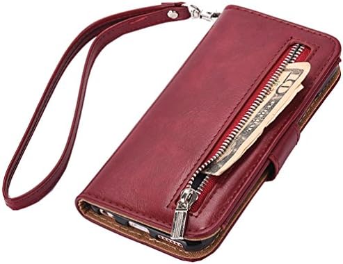 iPhone 7 wallet Case, WOOZU iphone7 Wallet Case [Wrist Strap] [Folio][Flip]with Stand Feature and Card Holder for Apple iPhone 7 4.7"inch,with Zipper Cash Purse Slot Pocket