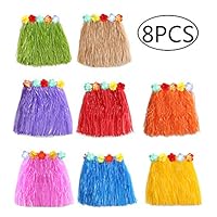 jollylife 8PCS Hawaiian Luau Hula Skirts - Grass Hibiscus Flowers Birthday Tropical Party Decorations Favors Supplies