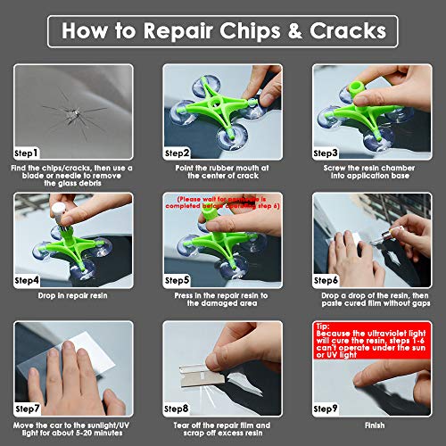 VSTM Car Windshield Repair Kit, Upgraded Auto Windshield Repair Kit Tool with Windshield Repair Resin for Fix Auto Glass Windshield Cracks, Chips, Half Moon Crescents, Bulll's-Eyes and Stars
