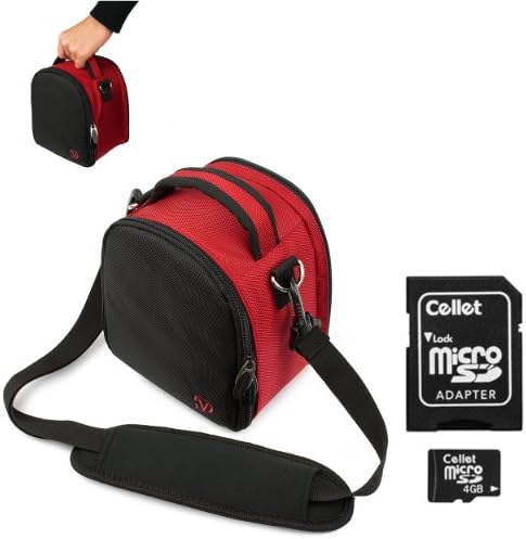 Red Slim Holster Camera Bag Carrying Case will easily hold your camera, battery charger, memory cards, and accessories For Nikon Coolpix L24 P300 S70 S80 S100 S1100pj S1200pj S2500 S3100 S4100 S5100 S6100 S6200 S8100 S8200 D90 Coolpix AW100 Coolpix P7000 S9100 Nikon J1 Point and Shoot Digital Camera + Includes eBigValue Determination Hand Strap Key Chain + Includes a 4GB Micro SD Card with SD Adaptor