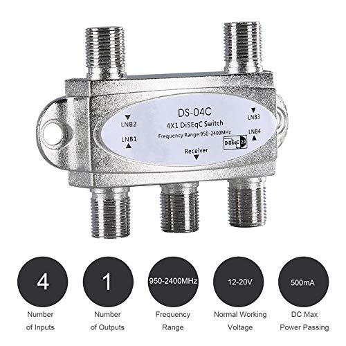 4 in 1 4 x 1 DiSEqc 4-Way Wideband Switch DS-04C High Isolation Connect 4 Satellite Dishes 4 LNB for Satellite Receiver