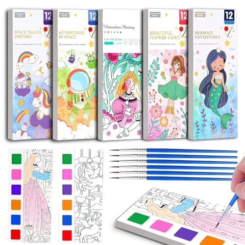 Watercolor Painting Book, 5 Pack Paint with Water Colouring Books, Pocket Watercolor Painting Book for Artist, Beginning, Students(5 Pack)