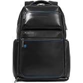 Piquadro - Blue Square Leather Backpack Laptop 15.6" - Unisex - Black | Padded straps, Roomy, Organised compartments, Office, Business, Business Travel and Everyday Use