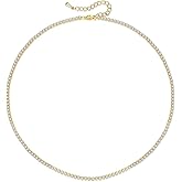 WOWORAMA Tennis Necklace for Women Cubic Zirconia Necklace Gold Silver 2mm Thin Diamond Cut Dainty Necklace Choker Classic Initial Tennis Necklace