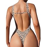 Foxiny Sexy Backless Cheeky High Cut Leg Thong V Neck One Piece Swimsuit