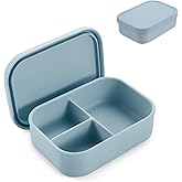 PandaEar Silicone Bento Lunch Box for Toddlers Kids, 3 Compartments, Leak-Proof & BPA-Free Lunch Container, Microwave & Dishwasher Safe (Blue)