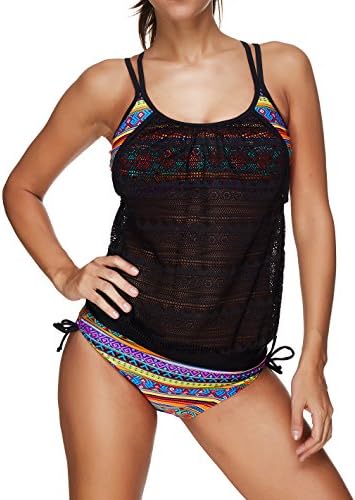 WENZHI Womens Two-Piece Swimsuits Sexy Swimwear Tankini Set Beachwear Condole Belt Bathing Suit,1320black,Tag Size L=US 6-8