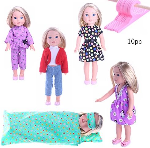 My fleta 4pc Different style clothes+Sleeping bag+10 Coat hanger for 14.5 Inch American Girl Dolls Wellie Wishers