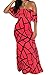 Happy Sailed Women Tendril Print Black Off-The-Shoulder Maxi Dress, Medium Red