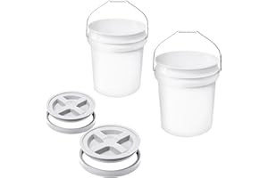 ECONOHOME 5-Gallon White Bucket Pail with Gamma Seal Screw on Airtight Lid, Heavy-Duty 90MIL Extra Durable, Food Grade, Metal Handles with Plastic Grip for Easy Carrying, Easy Stack & Store, BPA Free - 2 Pack