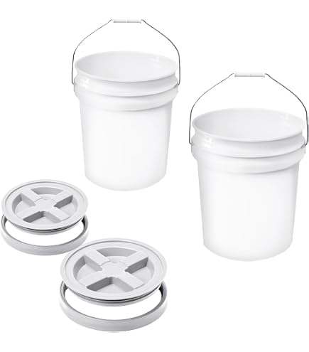 Lebensmittelechte Eimer 5 Gallonen House Naturals 5 Gallonen Eimer Set (3 Stück) – Lebensmittelecht, BPA-frei, US-produziert, Mit Schraubdeckel, Metall- Und Kunststoffgriff – Für Vorratslagerung, Garten, Garage