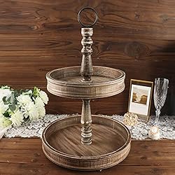 Efavormart 20" Rustic Brown 2-Tier Wooden Serving