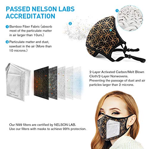 ANALAN Mouth Mask Anti Pollution Dust Mask Washable and Reusable Mask for Flu Pollen Allergies Somke (Gold Life Flower)