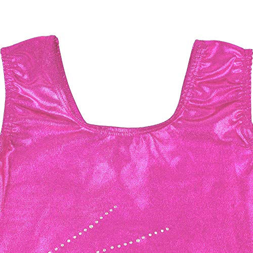 Tigerhu Leotards for Girls Gymnastics Athletic Sparkly Dancewear Activewear, Rose Red 12