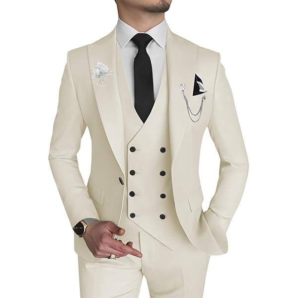 Kncpti Double Breasted Men's Suits 3 Piece Slim Fit Suits Blazer