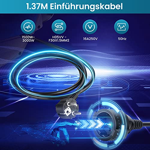 Himimi Automatik Kabeltrommel 15 m + 1 m 1500 W ~ 3000 W Kabelaufroller Automatisch Stromtrommel Schlauchaufroller, Verlängerungskabel außen Wandmontage Überlastschutz, Wand Deckenmontage 180° drehbar