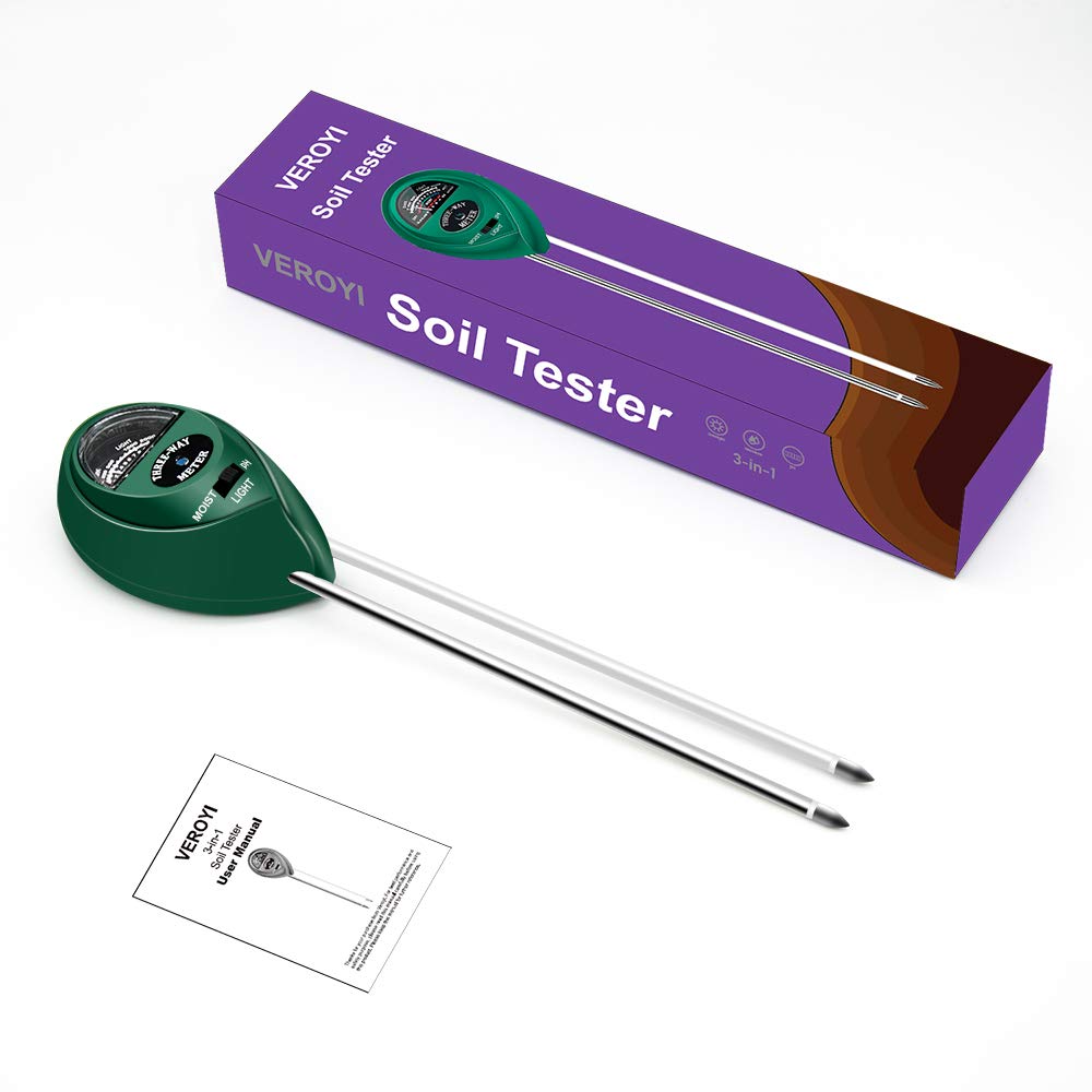 Veroyi ST01 Soil pH Tester, 3-in-1 Plant Soil Moisture Meter/Light/pH Meter for Gardener (Green)