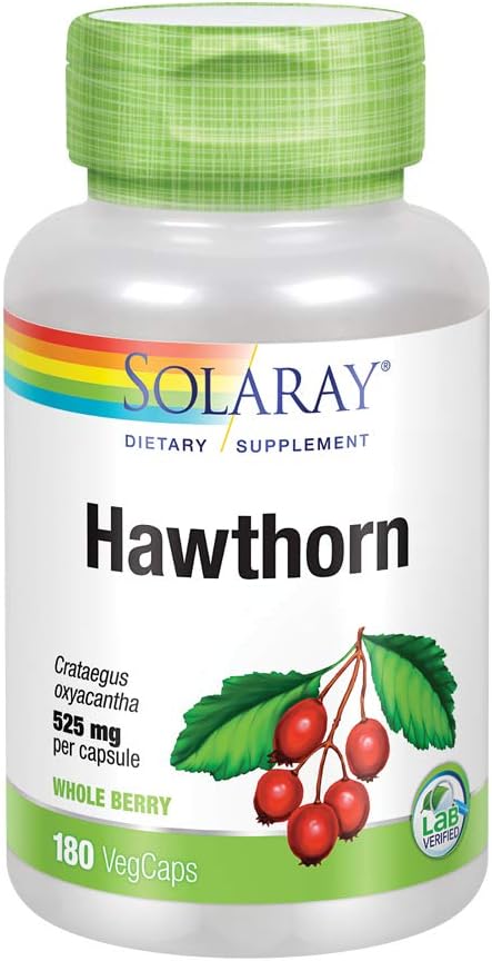 Solaray Hawthorn Berry 525mg | Healthy Cardiovascular Function & Normal, Healthy Circulation | Whole Berry | Non-GMO & Vegan | 180 VegCaps: Health & Personal Care