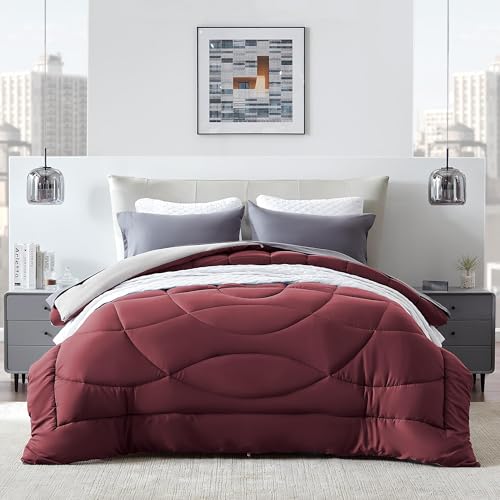 SLEEP ZONE Comforter Duvet Insert King Burgundy Gray