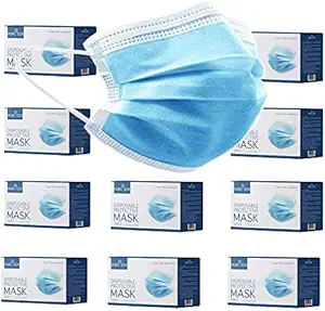 Premium Pack of 500 (10 x 50 Masks) Single Use Disposable Face Mask, Effective Filtration, Soft on Skin, Bulk Pack 3-Ply Masks Facial Cover with Elastic Earloops For Home, Office, School, and Outdoors