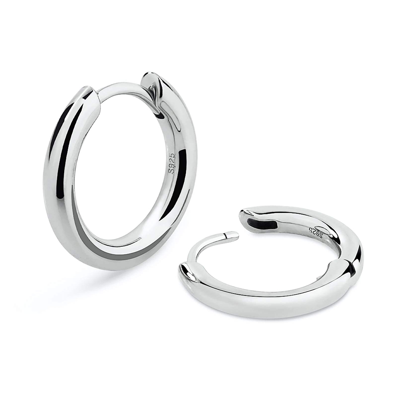 KRKC&CO KEEP REAL KEEP CHAMPION KRKC&CO Hoop Earrings Sterling Silver for Men, Birthday Gift for Him, White Gold Plated Round Hoops for Men & Women 15mm, Fathers Day, Anniversary