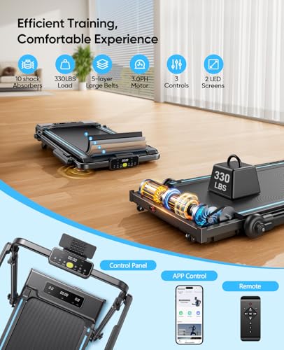 6-in-1 Folding Treadmill for Home with Removable Table, 3.0HP Walking Pad with Incline up to 12%, 12 km/h Foldable Walking Pad Treadmill with 15 cm Telescopic Handle and RGB Lights,330LBS Load