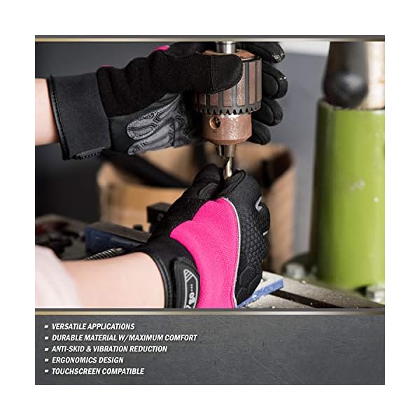 Vgo 3 Paare Mechaniker- und Arbeitshandschuhe für Damen, aus Kuhleder und Spandex mit Schaumpalmen, Toucscreen… – Bild 5