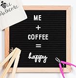 Bee Authentic Letter Board with Cursive Words | 10x10 Black Felt Changeable Message Board Sign with Oak Frame | 297 Letters, Numbers, Symbols, Shapes and Cursive Words