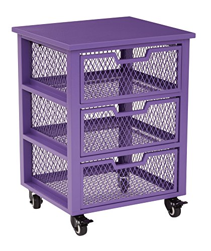 Office Star Clayton 3 Drawer Rolling Cart, Purple Metal Finish Frame