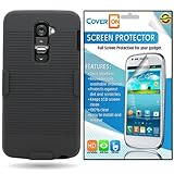 CoverON LG G2 D802 Kickstand Holster Belt Clip Hard Combo Cover Case Bundle with Clear Anti-Glare LCD Screen Protector - Black