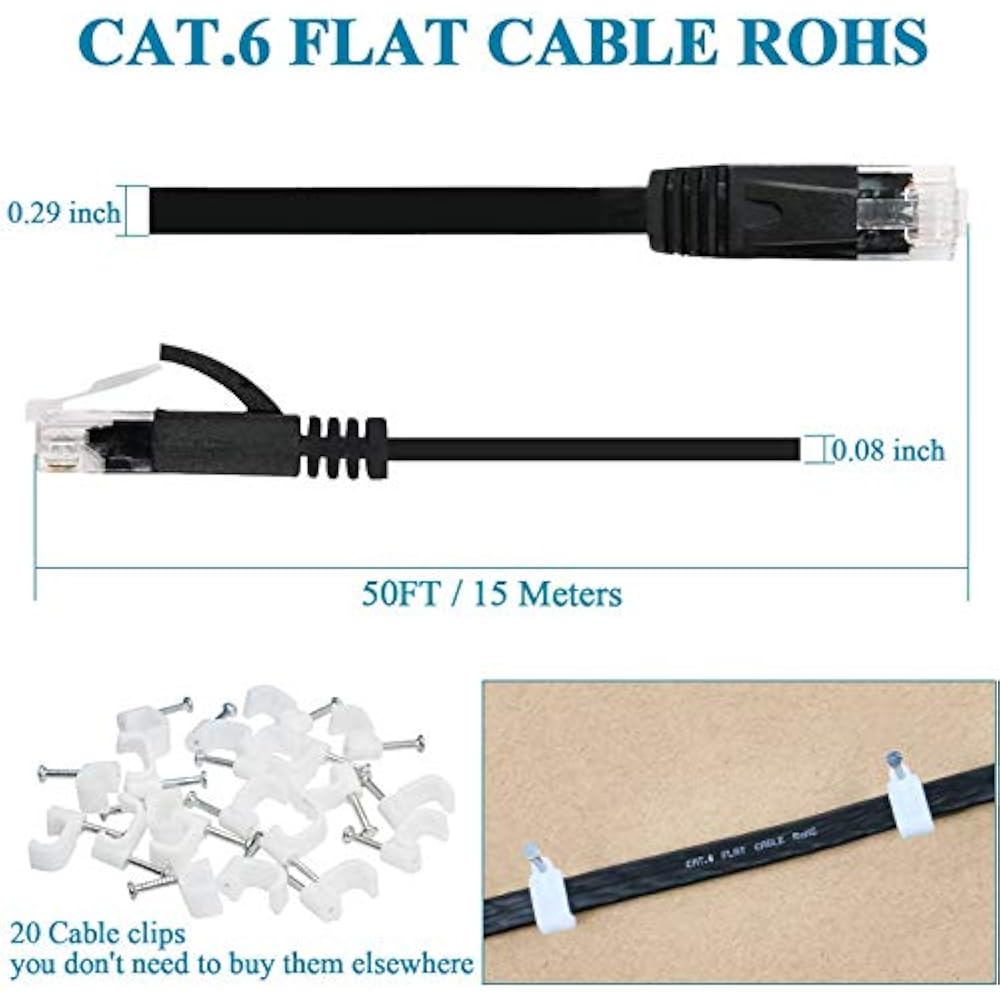 Cat 6 Cable 50 Ft, Flat Wire LAN Rj45 High Speed
